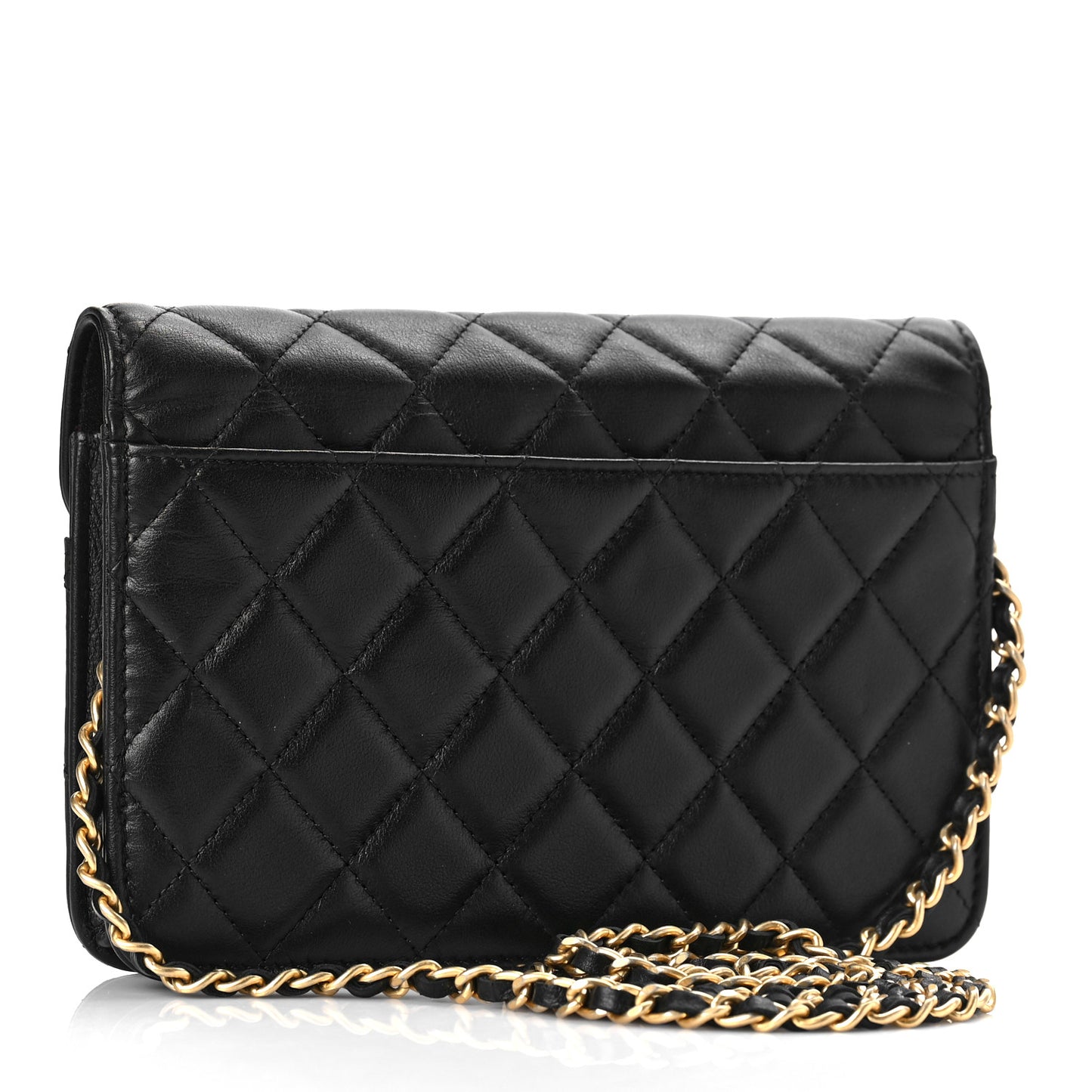 Calfskin Quilted Enchained Wallet On Chain WOC Black
