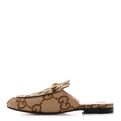 Gucci Monogram Jumbo GG Malaga Kid Womens Princetown Slippers 38 Camel Ebony New Acero Beige 1 of 8