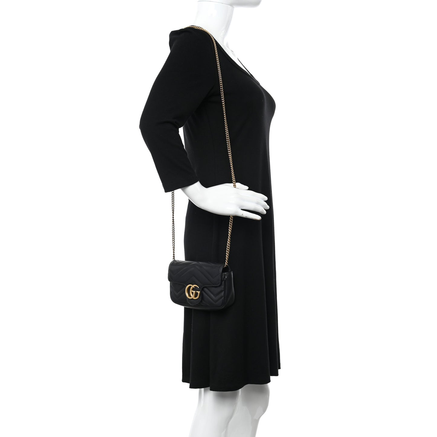 Calfskin Matelasse Super Mini GG Marmont Shoulder Bag Black