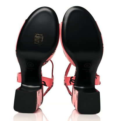 Chanel Lambskin Printed CC Sandals 39 Pink Black 5 of 9
