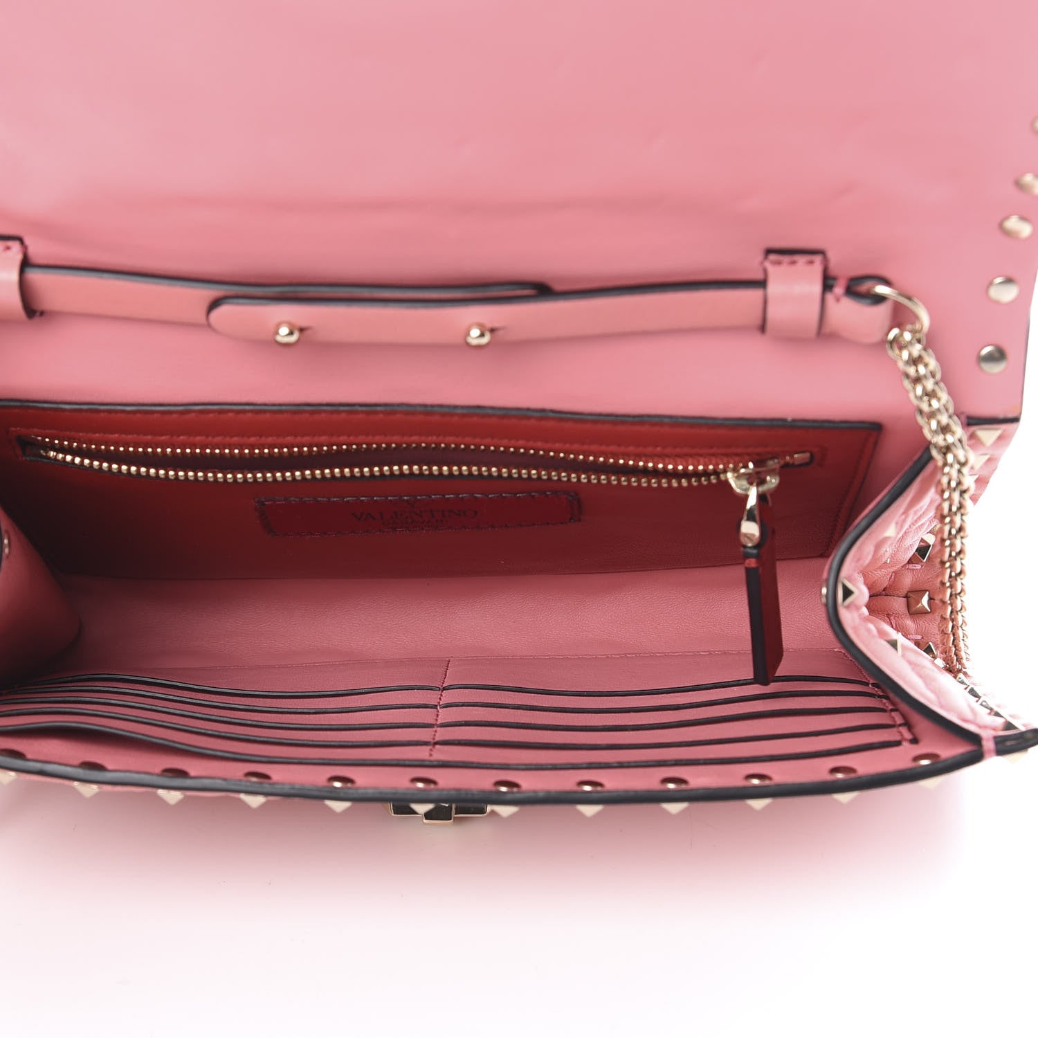 Valentino Garavani Nappa Rockstud Spike Wallet On Chain Paradise Rose 5 of 12