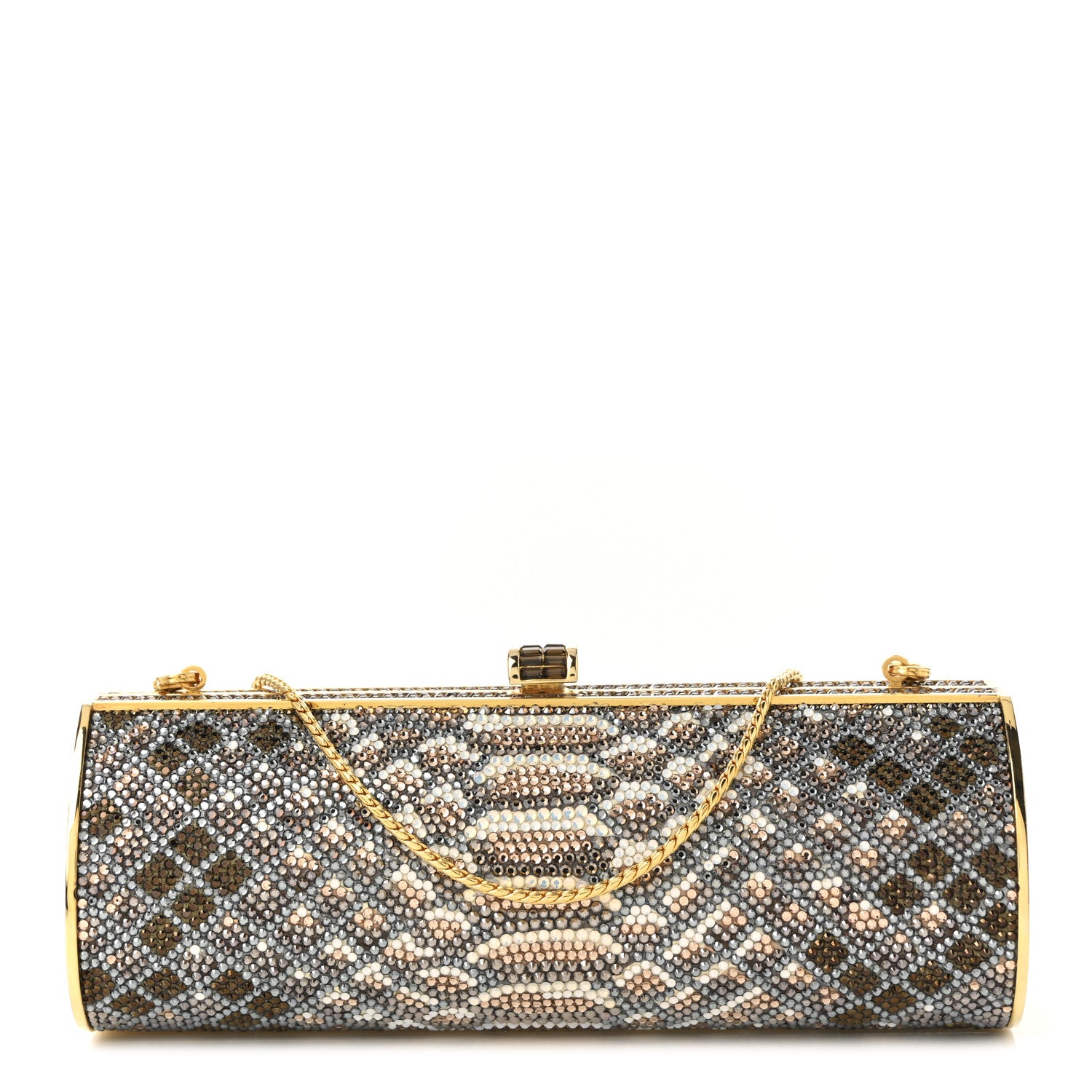 Judith Leiber Swarovski Crystal Minaudiere Clutch Multicolor Gold 1 of 9