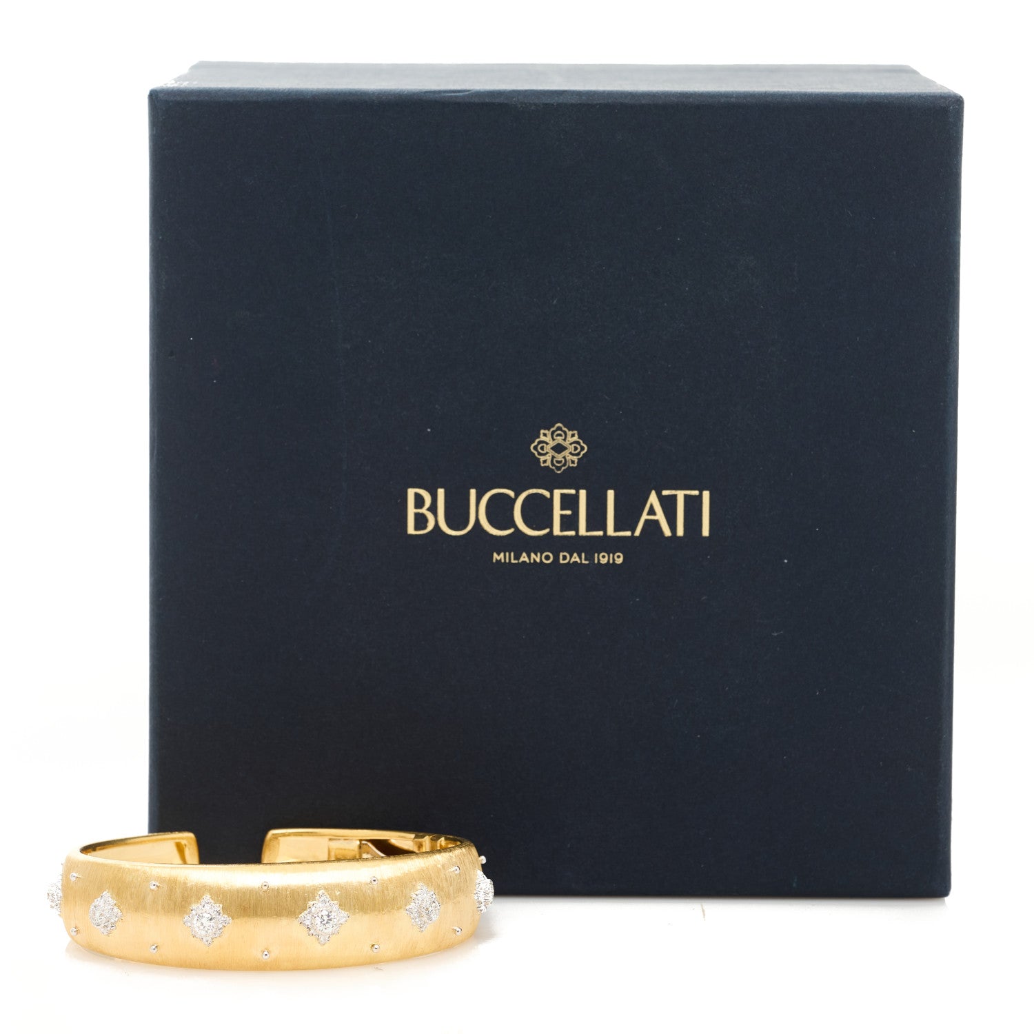 Buccellati 18K Yellow White Gold Diamond Wide Macri Cuff Bracelet 4 of 4