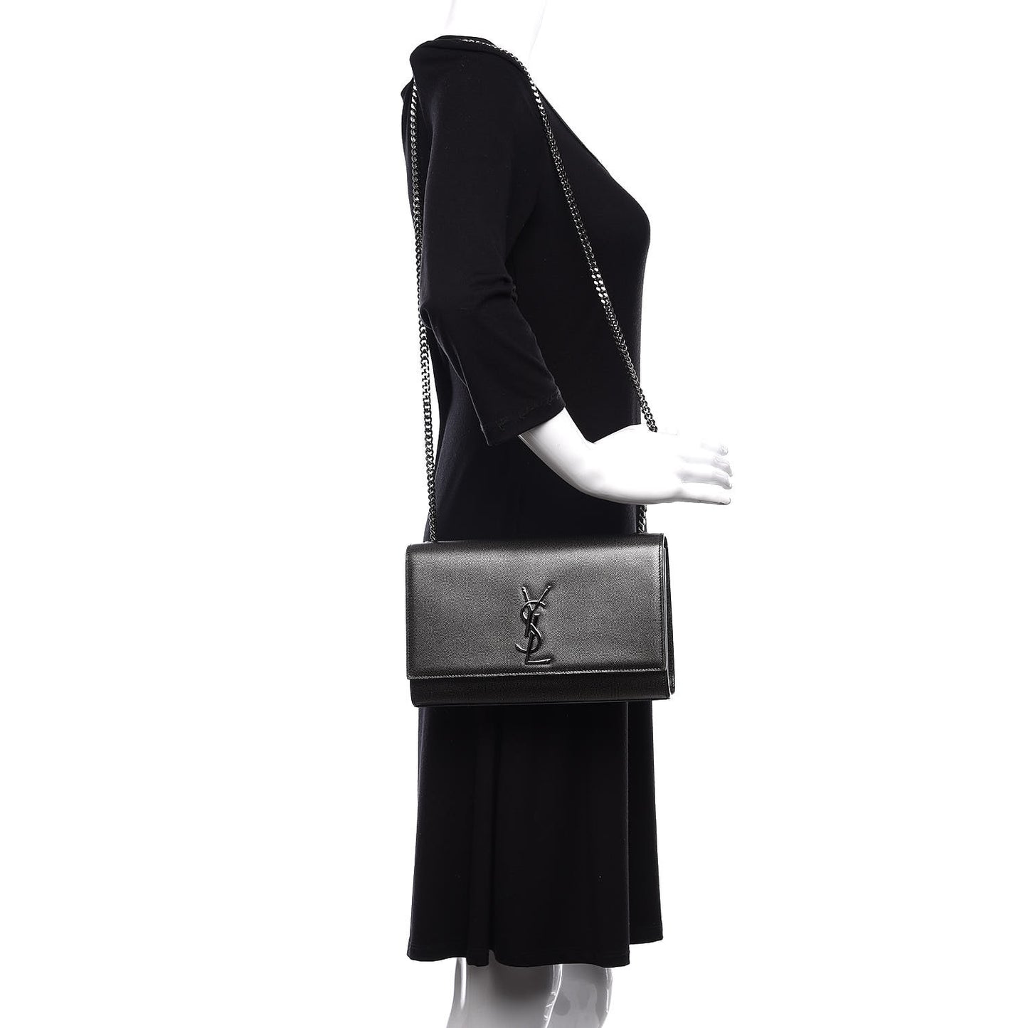 Metallic Grain De Poudre Medium Classic Monogram Kate Satchel Dark Lead