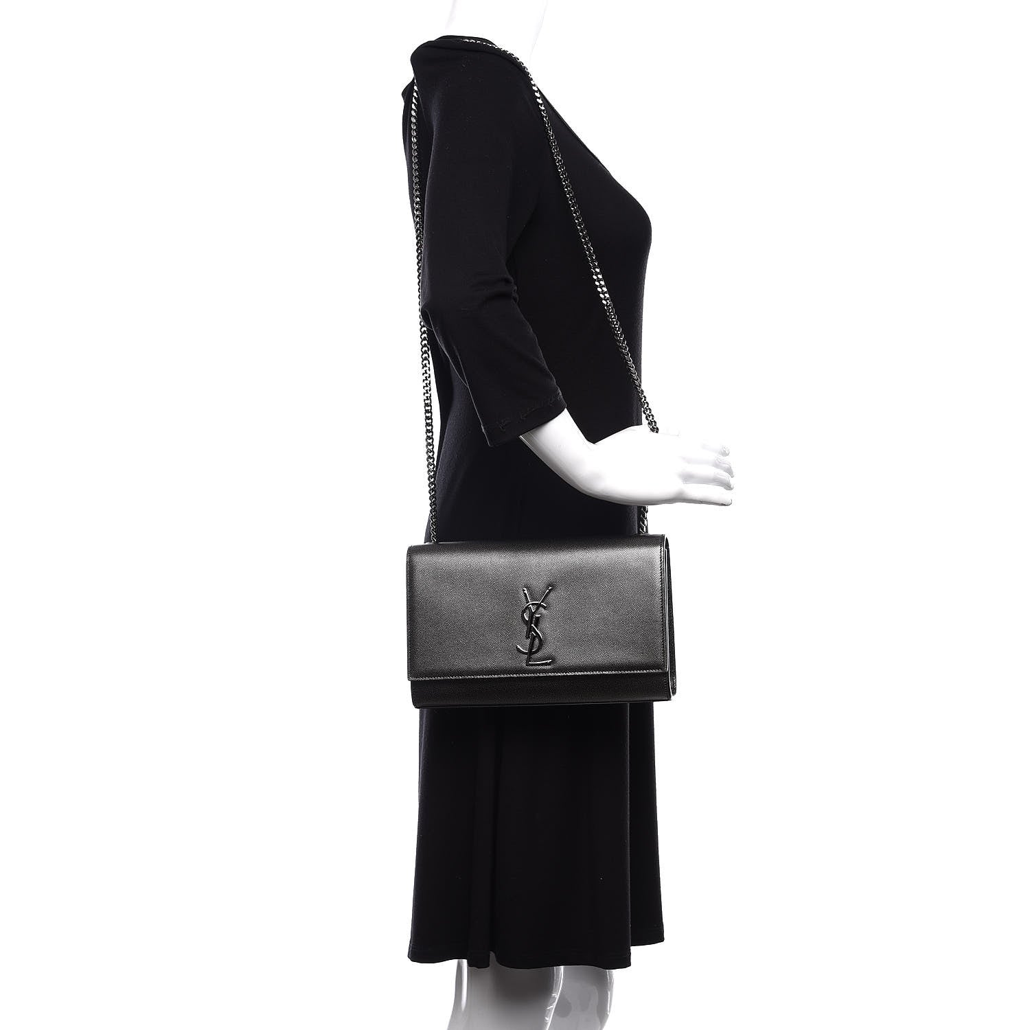 Saint Laurent Metallic Grain De Poudre Medium Classic Monogram Kate Satchel Dark Lead 2 of 9