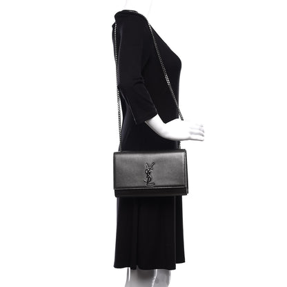Saint Laurent Metallic Grain De Poudre Medium Classic Monogram Kate Satchel Dark Lead 2 of 9