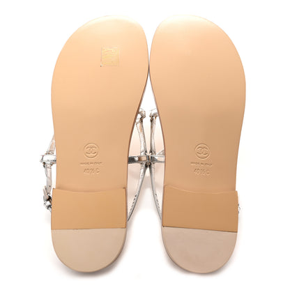 Chanel Mirror Calfskin CC Thong Sandals 40.5 Silver 5 of 14