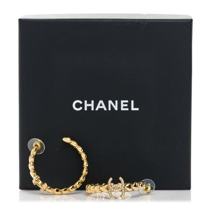 Chanel Crystal Heart CC Hoop Earrings Gold 2 of 5