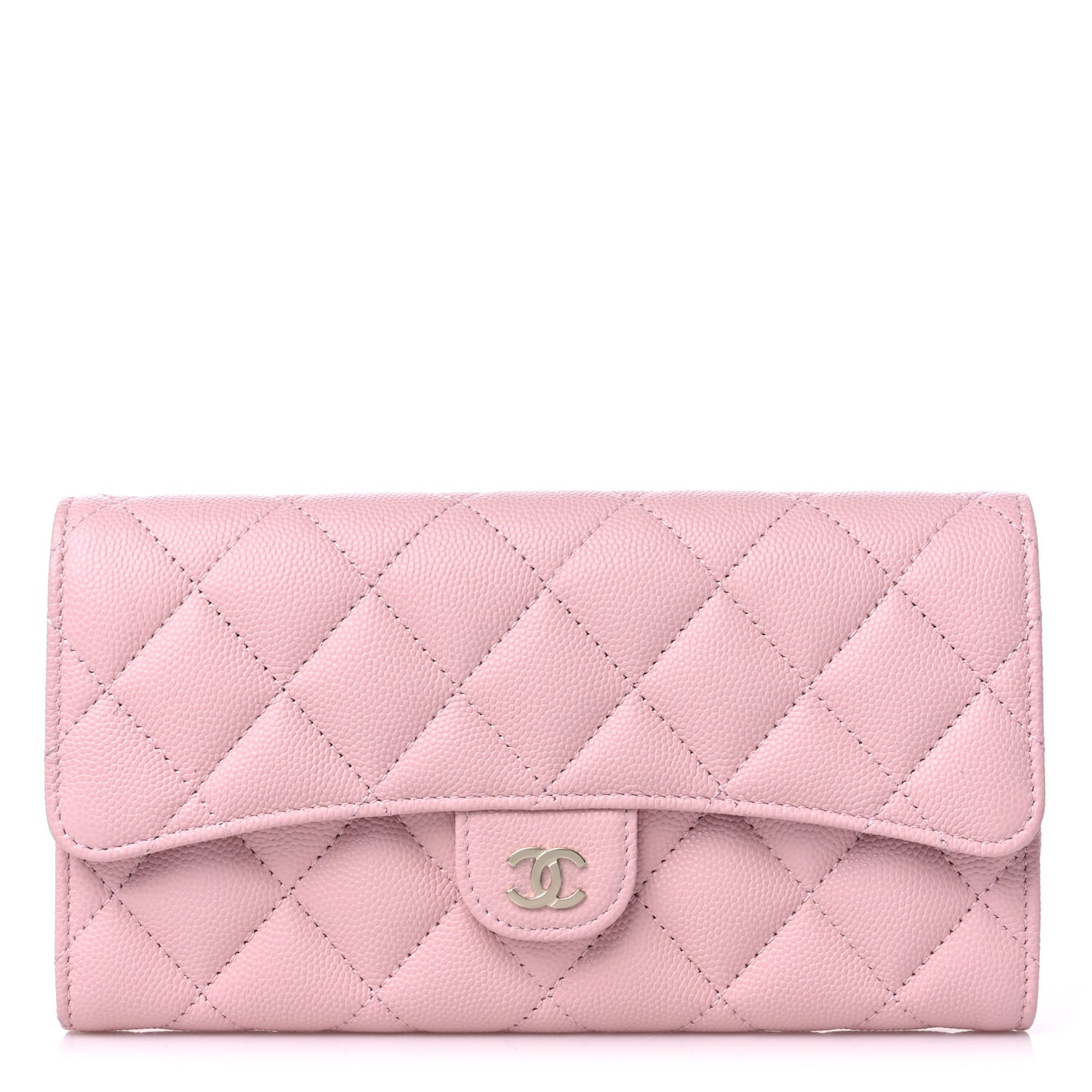 Caviar Quilted Large Gusset Flap Wallet Light Pink
