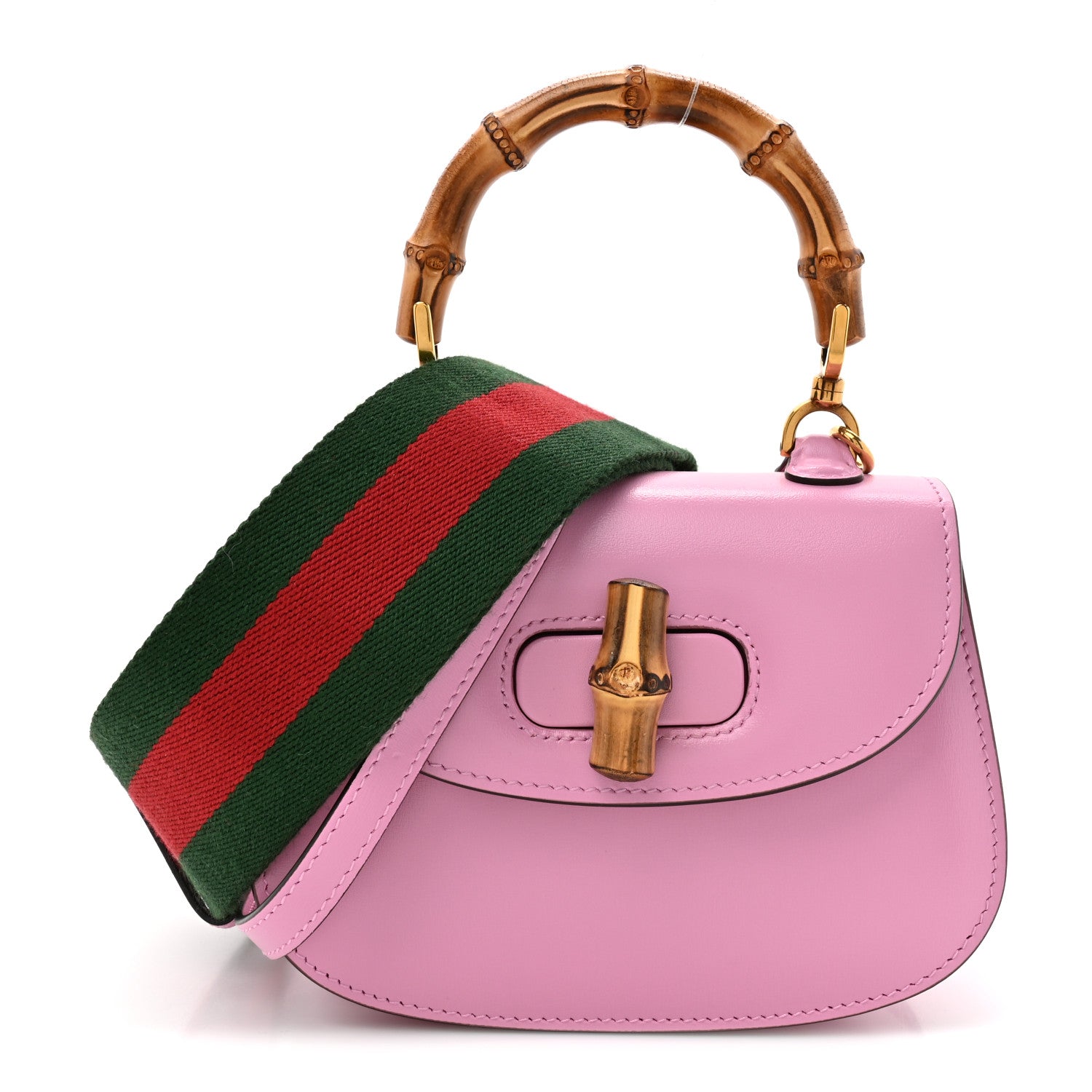 Gucci Boarded Dyana Lux Calfskin Web Mini Bamboo 1947 Top Handle Bag Nice Pink 1 of 10