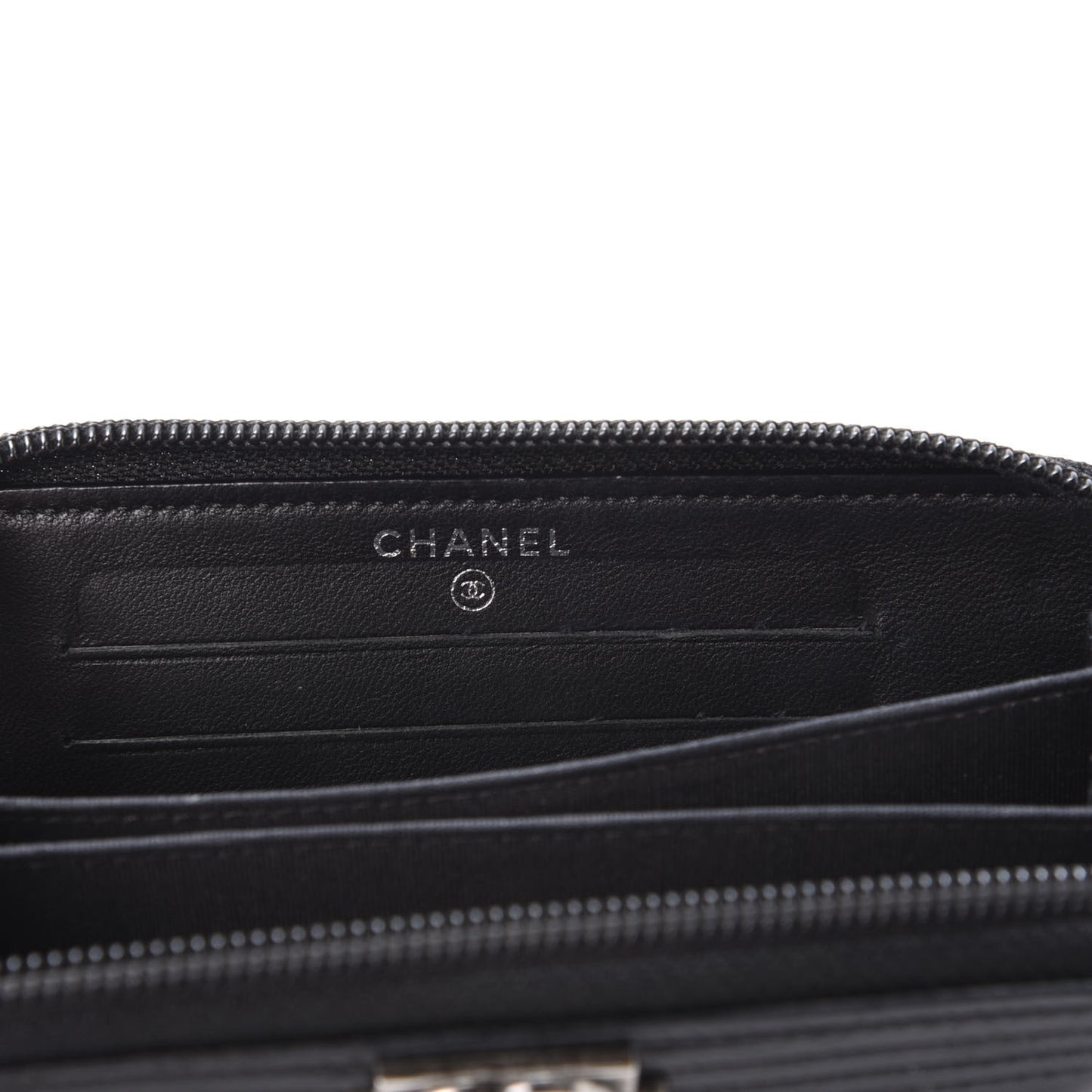 Lambskin Quilted Small Boy Zip Around Wallet Black
