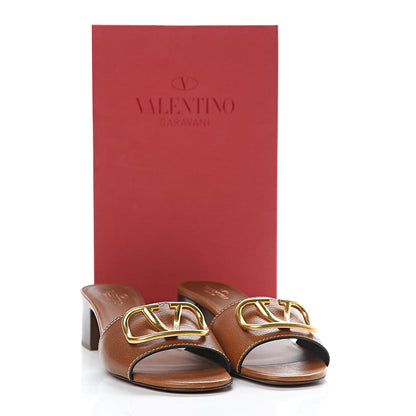 Valentino Garavani Grainy Cowhide VLogo 45mm Slide Sandals 39.5 Cuoio 9 of 9
