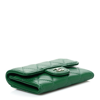 Chanel Lambskin Quilted Flap Card Holder Wallet Green 4 of 9
