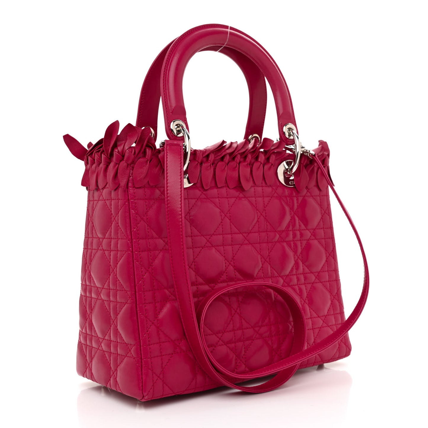Lambskin Cannage Bow Medium Lady Dior Fuchsia