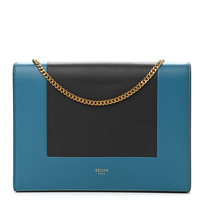 Celine Smooth Lambskin Frame Evening Chain Clutch Turchese Liquorice 1 of 11