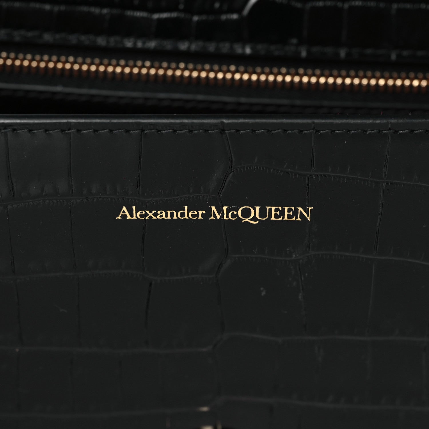 Alexander McQueen Shiny Calfskin Crocodile Embossed Knuckle Jeweled Crossbody Black 5 of 8