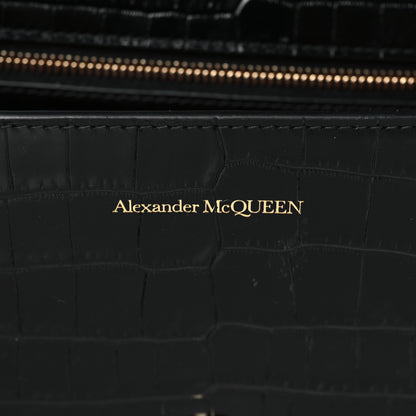 Alexander McQueen Shiny Calfskin Crocodile Embossed Knuckle Jeweled Crossbody Black 5 of 8