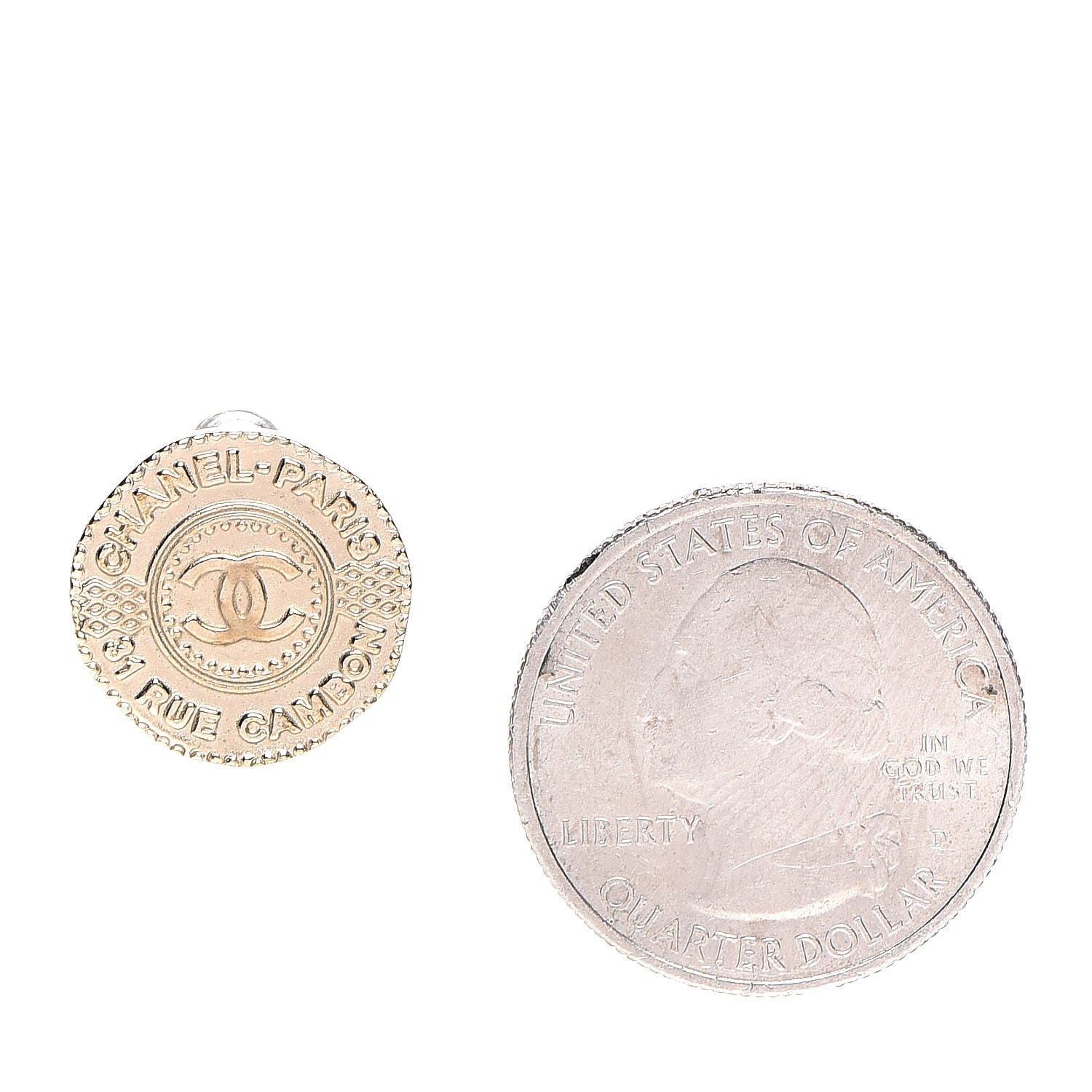 Chanel Metal CC Rue Cambon Round Earrings Gold 2 of 5