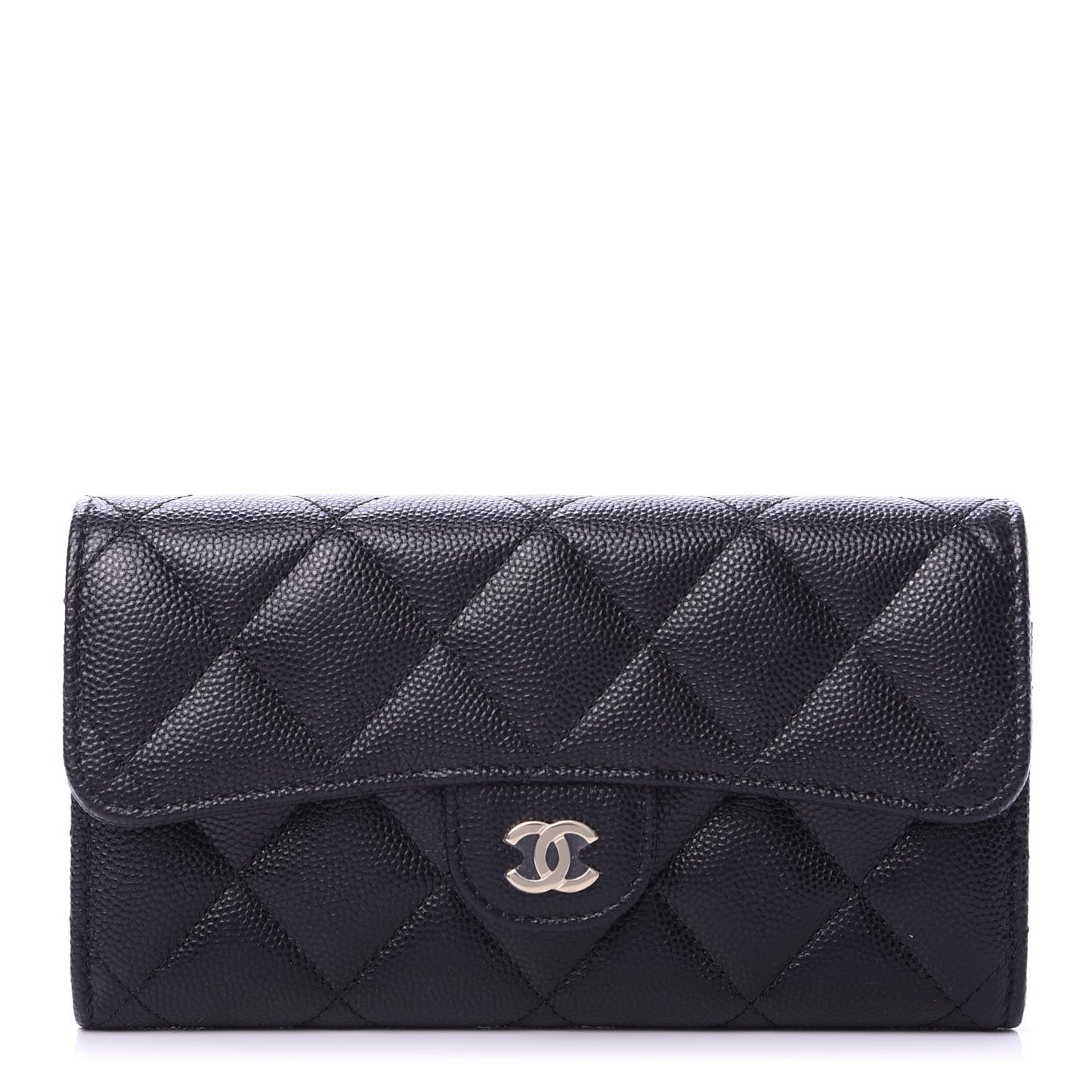 Caviar Quilted Medium Gusset Flap Wallet Black
