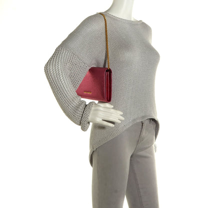 Saint Laurent Metallic Crackled Goatskin Wallet on Chain Pink 10 of 16