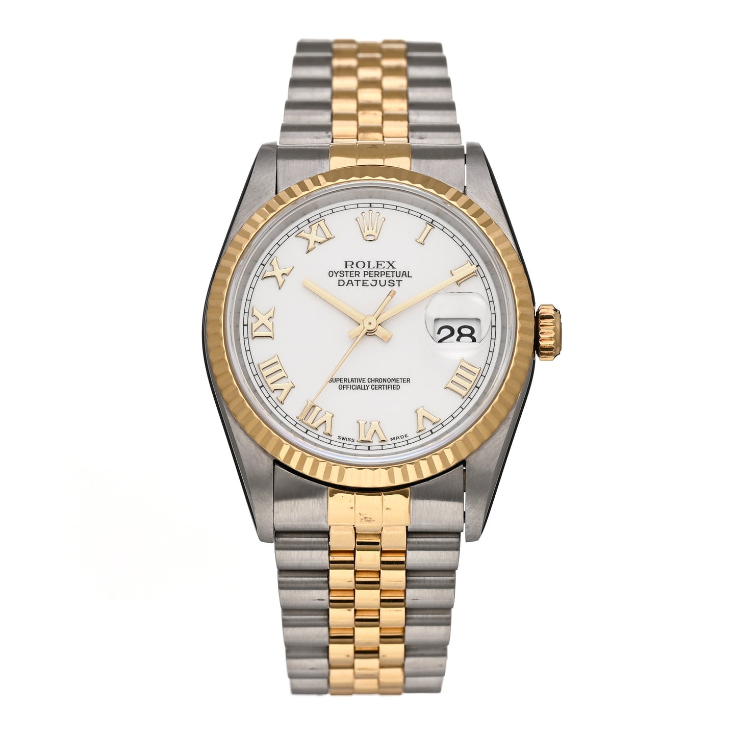 Stainless Steel 18K Yellow Gold 36mm Oyster Perpetual Datejust Watch White Roman 16233
