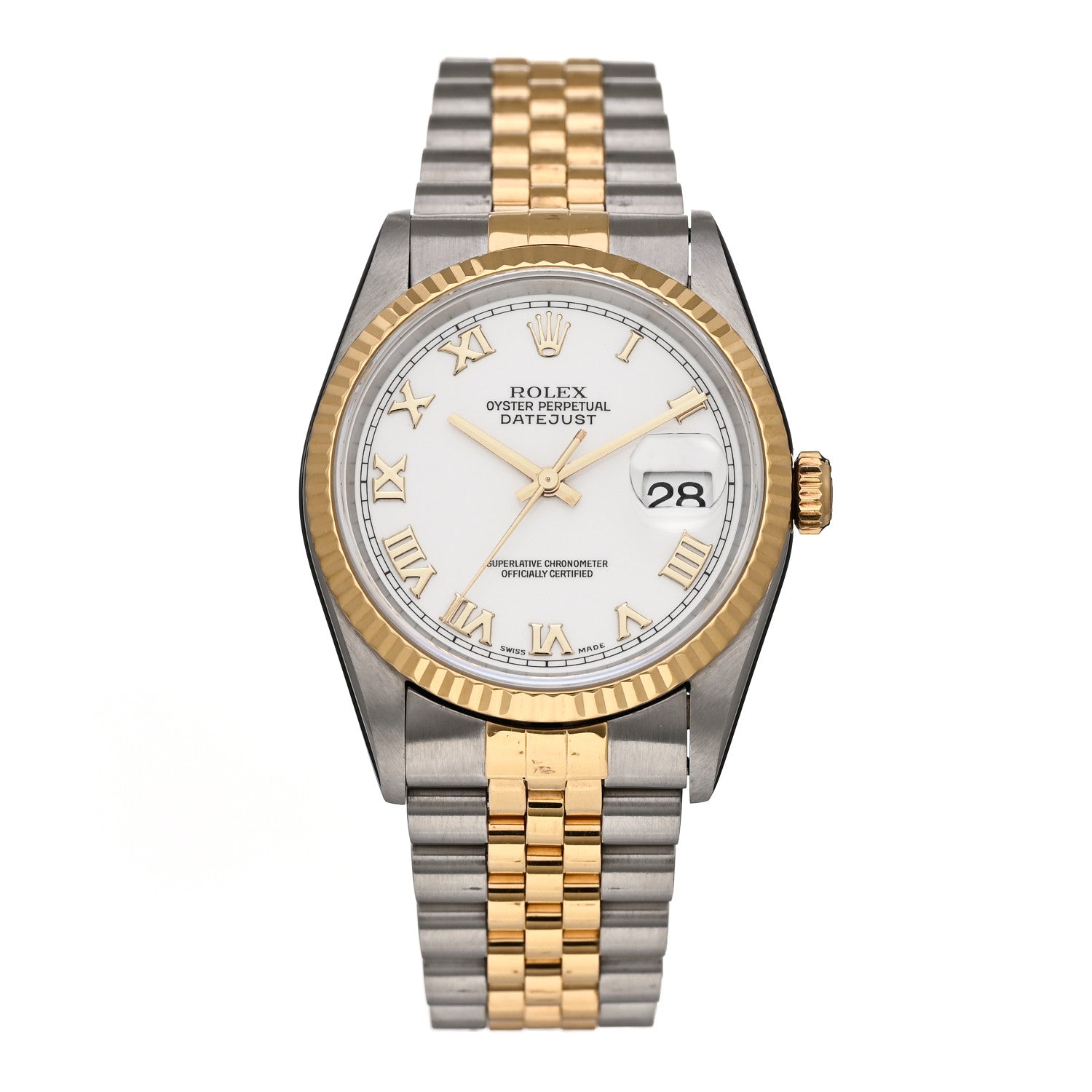 Rolex Stainless Steel 18K Yellow Gold 36mm Oyster Perpetual Datejust Watch White Roman 16233 1 of 4