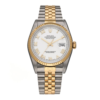 Rolex Stainless Steel 18K Yellow Gold 36mm Oyster Perpetual Datejust Watch White Roman 16233 1 of 4