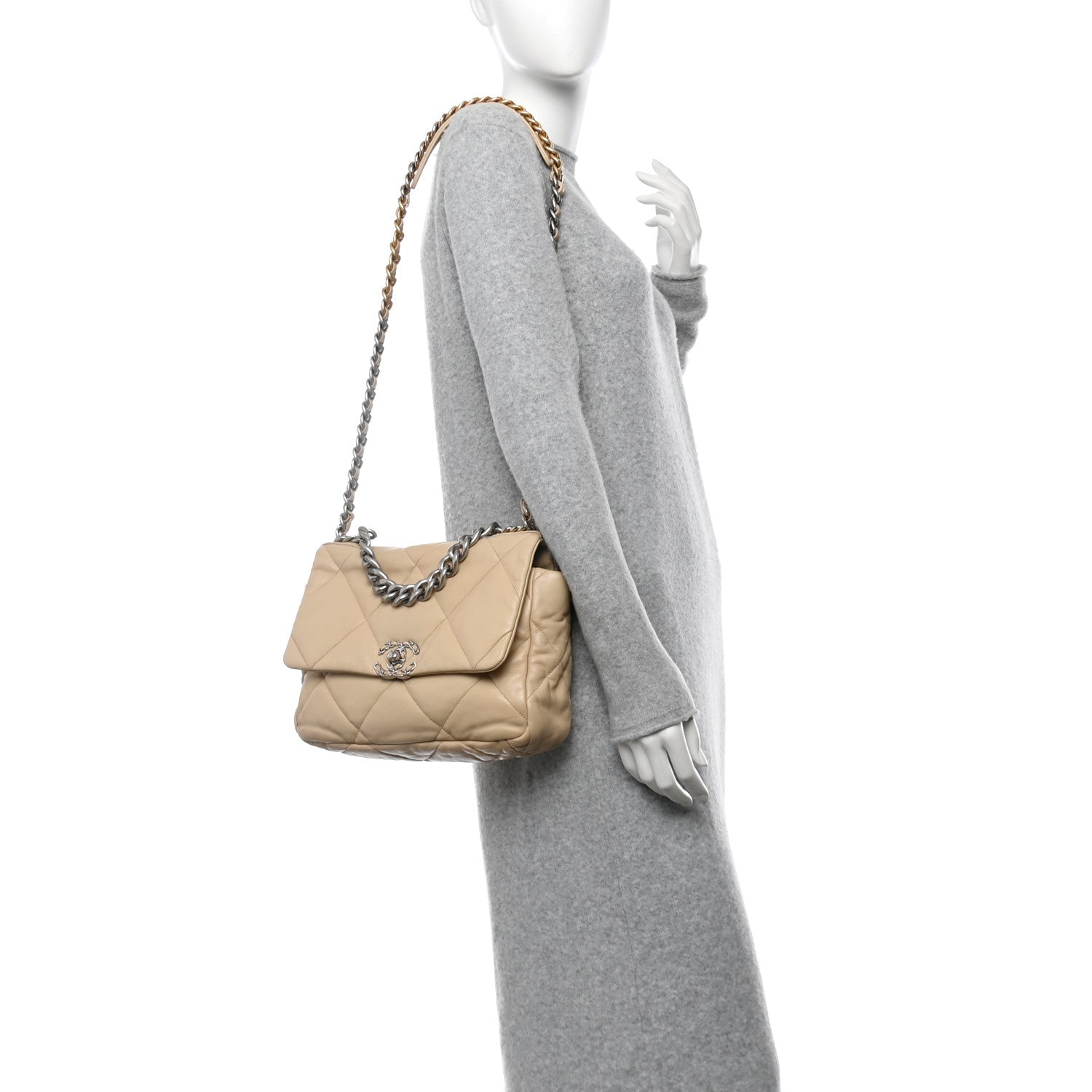 Chanel Goatskin Quilted Large Chanel 19 Flap Light Beige 3 of 12