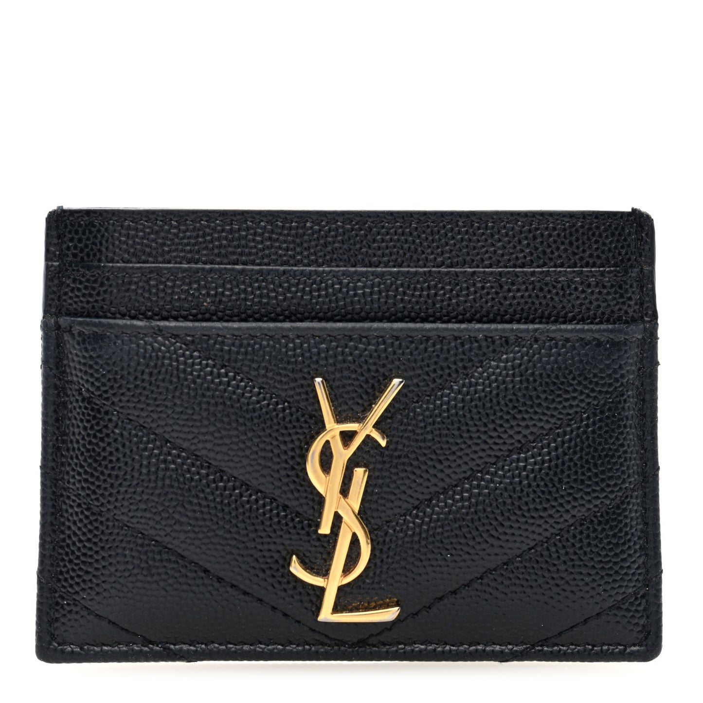 Grain De Poudre Matelasse Chevron Monogram Credit Card Case Black