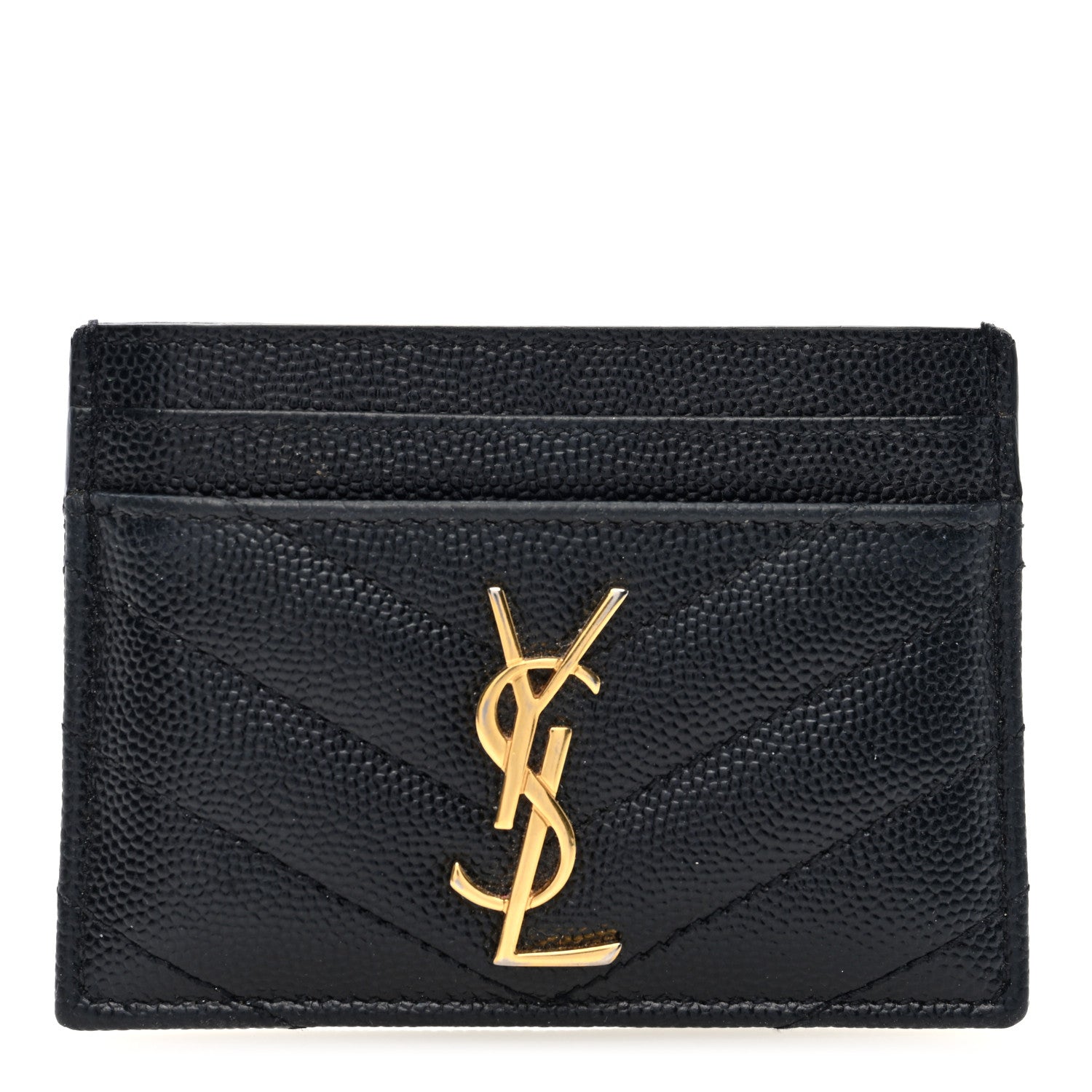 Saint Laurent Grain De Poudre Matelasse Chevron Monogram Credit Card Case Black 1 of 6