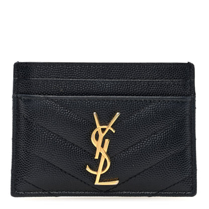 Saint Laurent Grain De Poudre Matelasse Chevron Monogram Credit Card Case Black 1 of 6