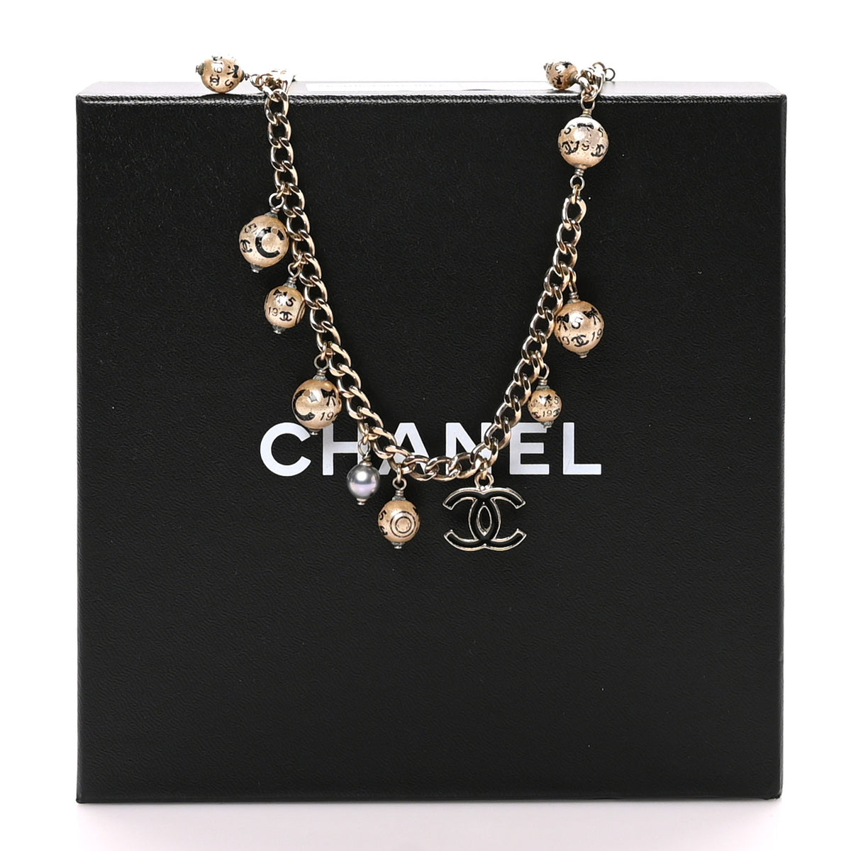 Chanel Painted Pearl CC Short Necklace Black Gold 5 of 5