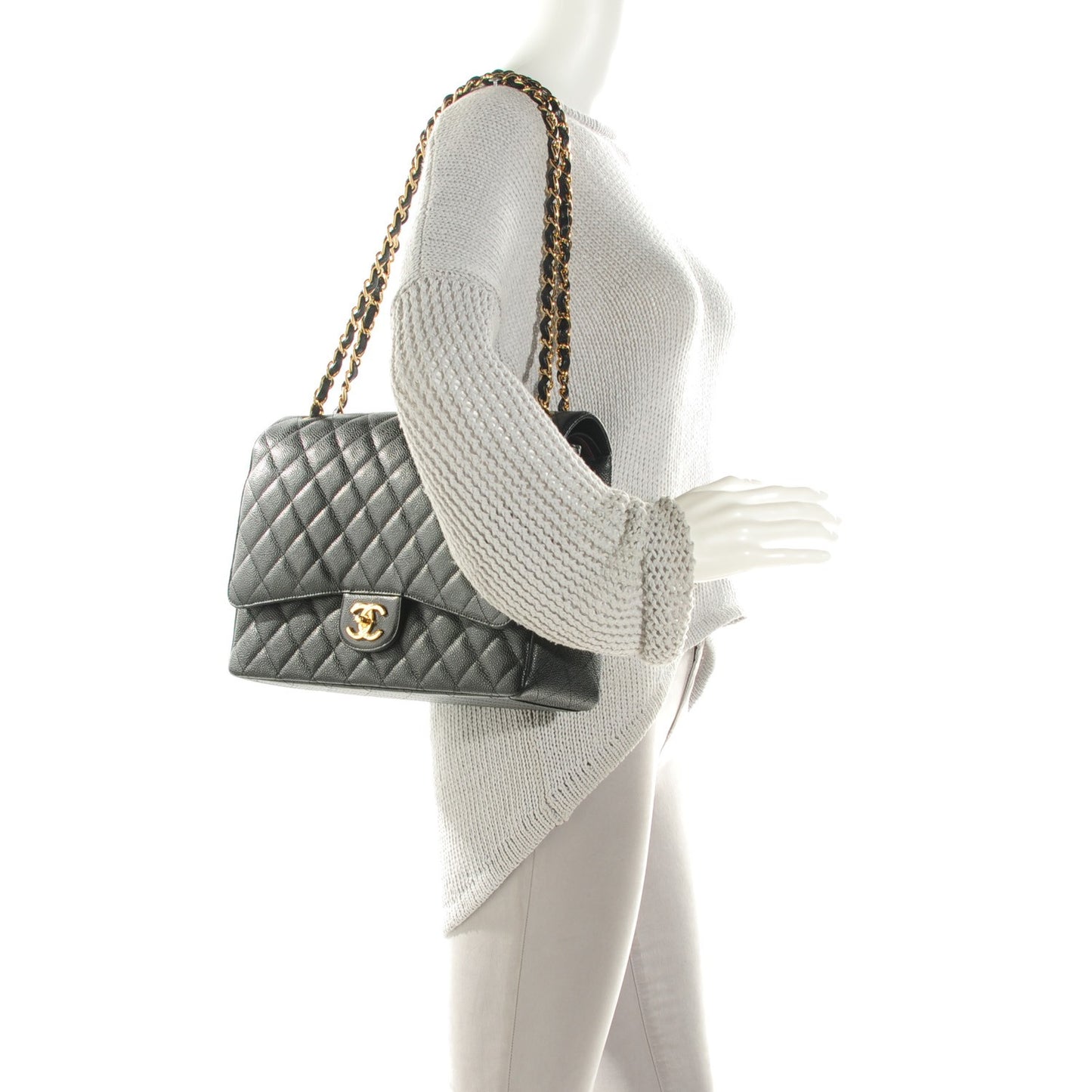 Caviar Quilted Maxi Double Flap Black