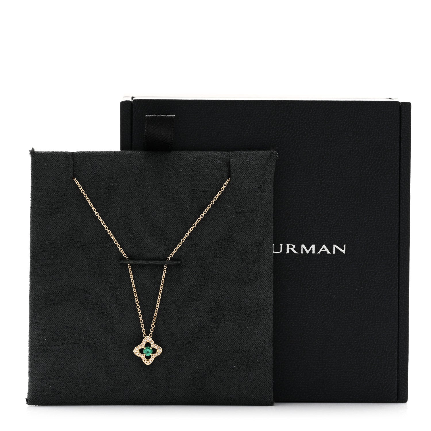 David Yurman 18K Yellow Gold Diamond Emerald Venetian Quatrefoil Pendant Necklace 5 of 5