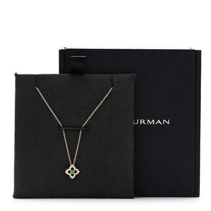 David Yurman 18K Yellow Gold Diamond Emerald Venetian Quatrefoil Pendant Necklace 5 of 5