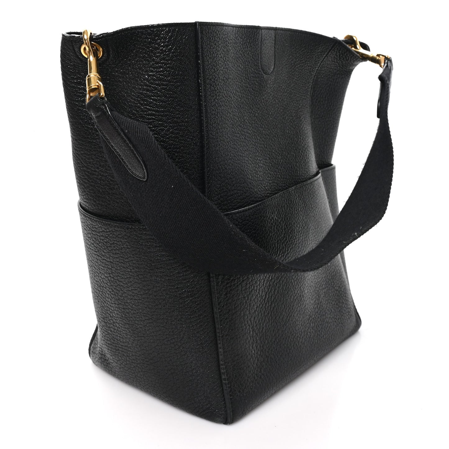 Soft Grained Calfskin Sangle Bucket Bag Black