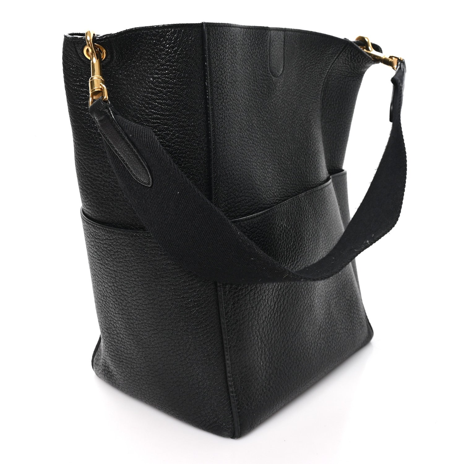 Celine Soft Grained Calfskin Sangle Bucket Bag Black 3 of 10