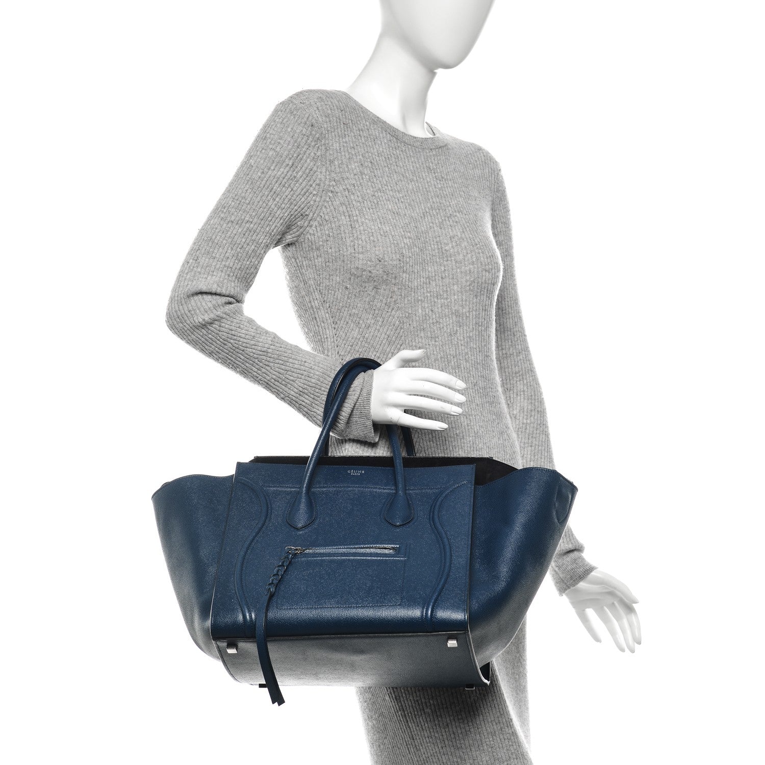 Celine Grained Calfskin Medium Phantom Luggage Deepsea 2 of 7