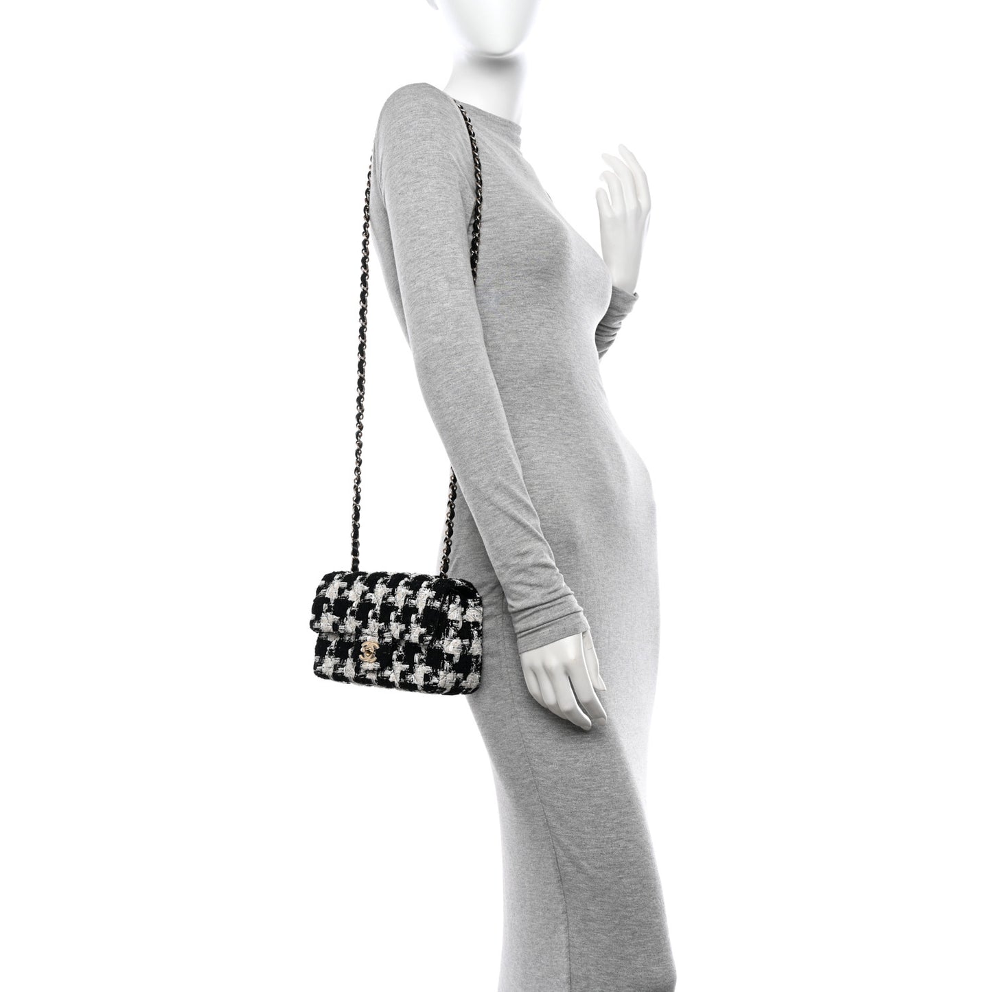 Tweed Quilted Mini Rectangular Flap Black Ecru White