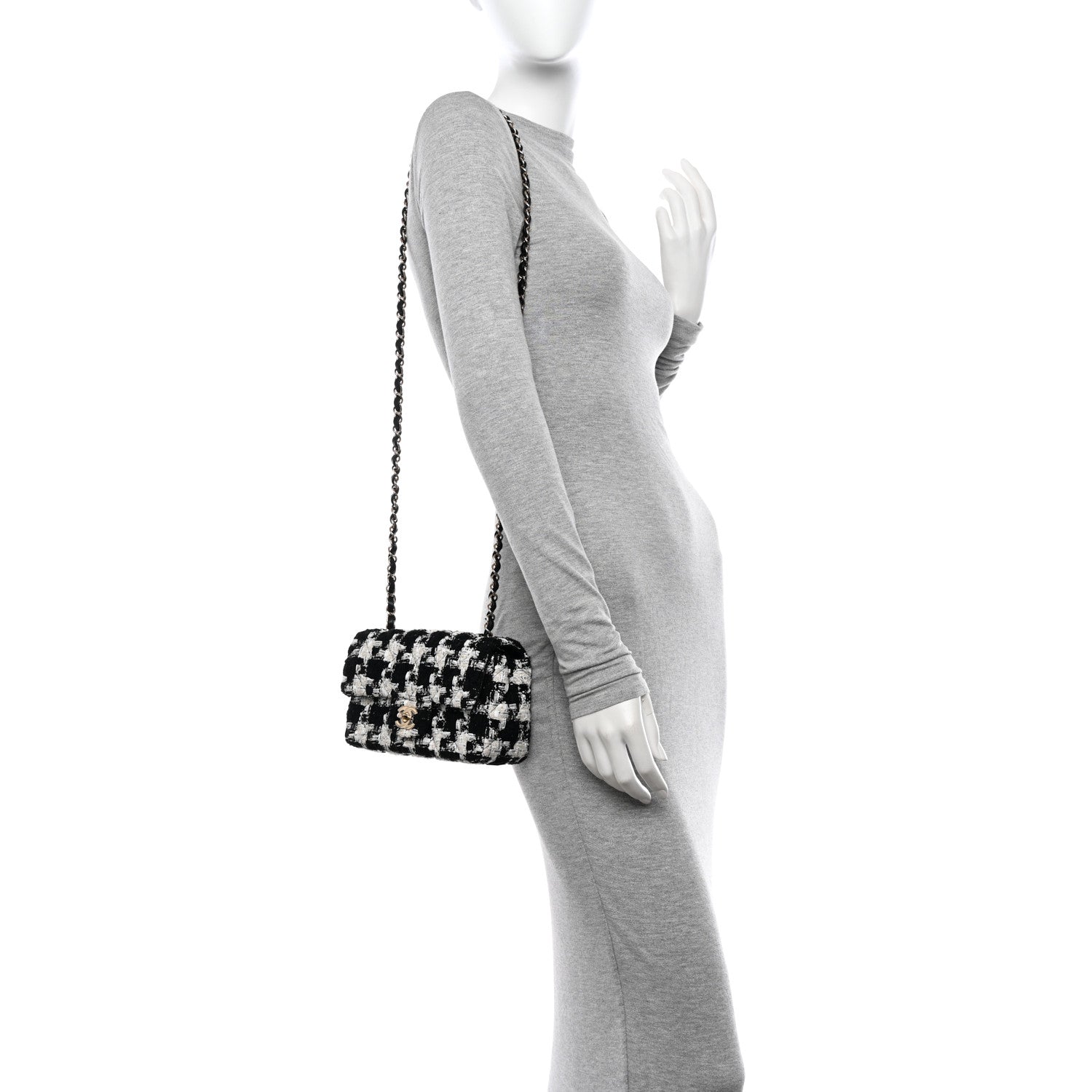 Chanel Tweed Quilted Mini Rectangular Flap Black Ecru White 2 of 11