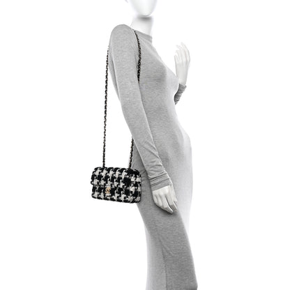 Chanel Tweed Quilted Mini Rectangular Flap Black Ecru White 2 of 11