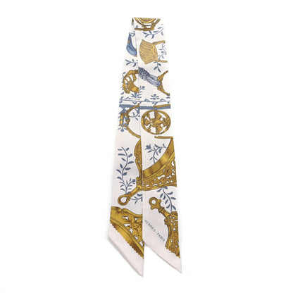 Hermes Silk Etriers Remix Twilly White Bleu Dore 2 of 4