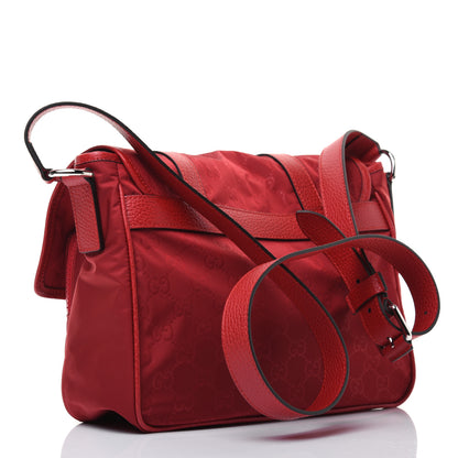 Gucci Nylon Monogram Double Buckle Flap Messenger Bag Vibrant Red 3 of 15