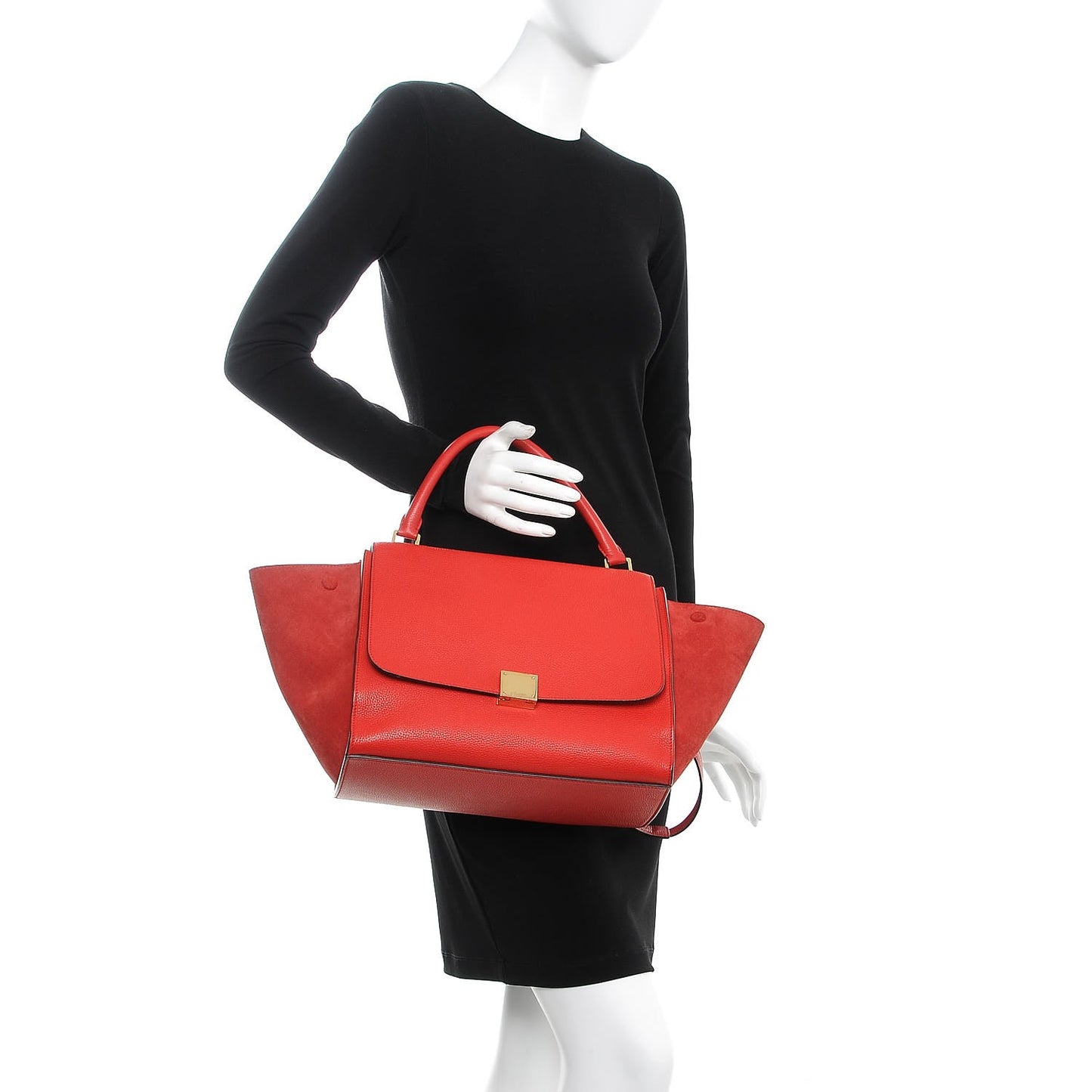 Drummed Calfskin Suede Medium Trapeze Coquelicot