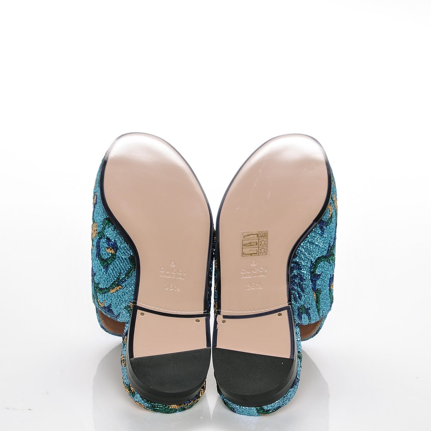 Iridescent Brocade Womens Princetown Slippers 36.5 Azure Multicolor Oro