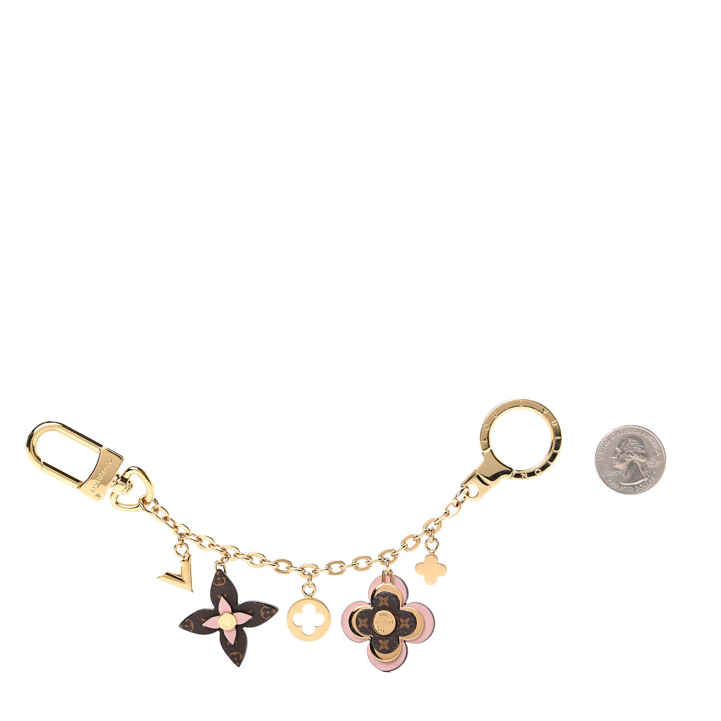Brass Monogram Blooming Flowers Bag Charm Key Holder Rose Ballerine