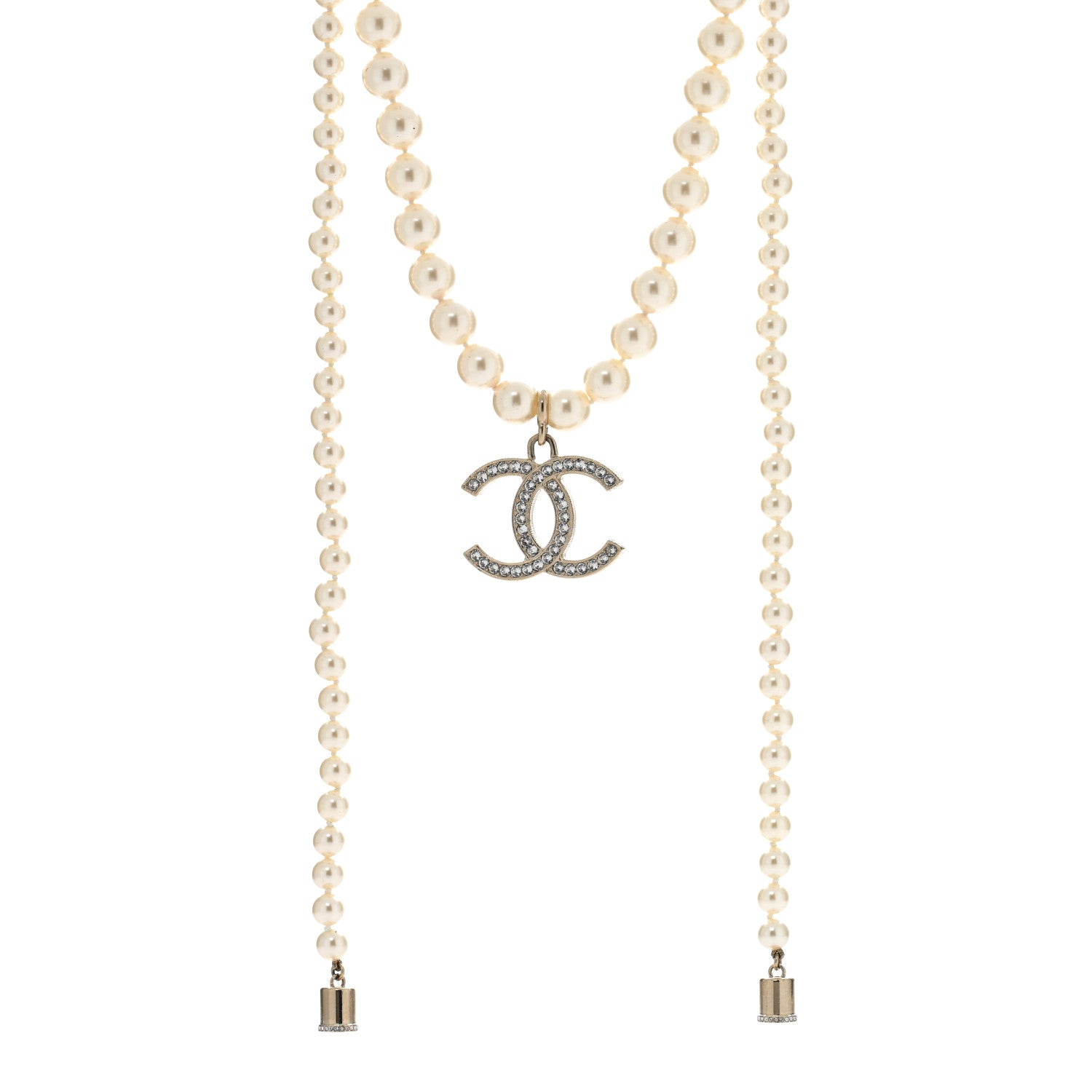Chanel Pearl Crystal CC Airpods Necklace Gold 1 of 5