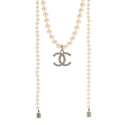 Chanel Pearl Crystal CC Airpods Necklace Gold 1 of 5