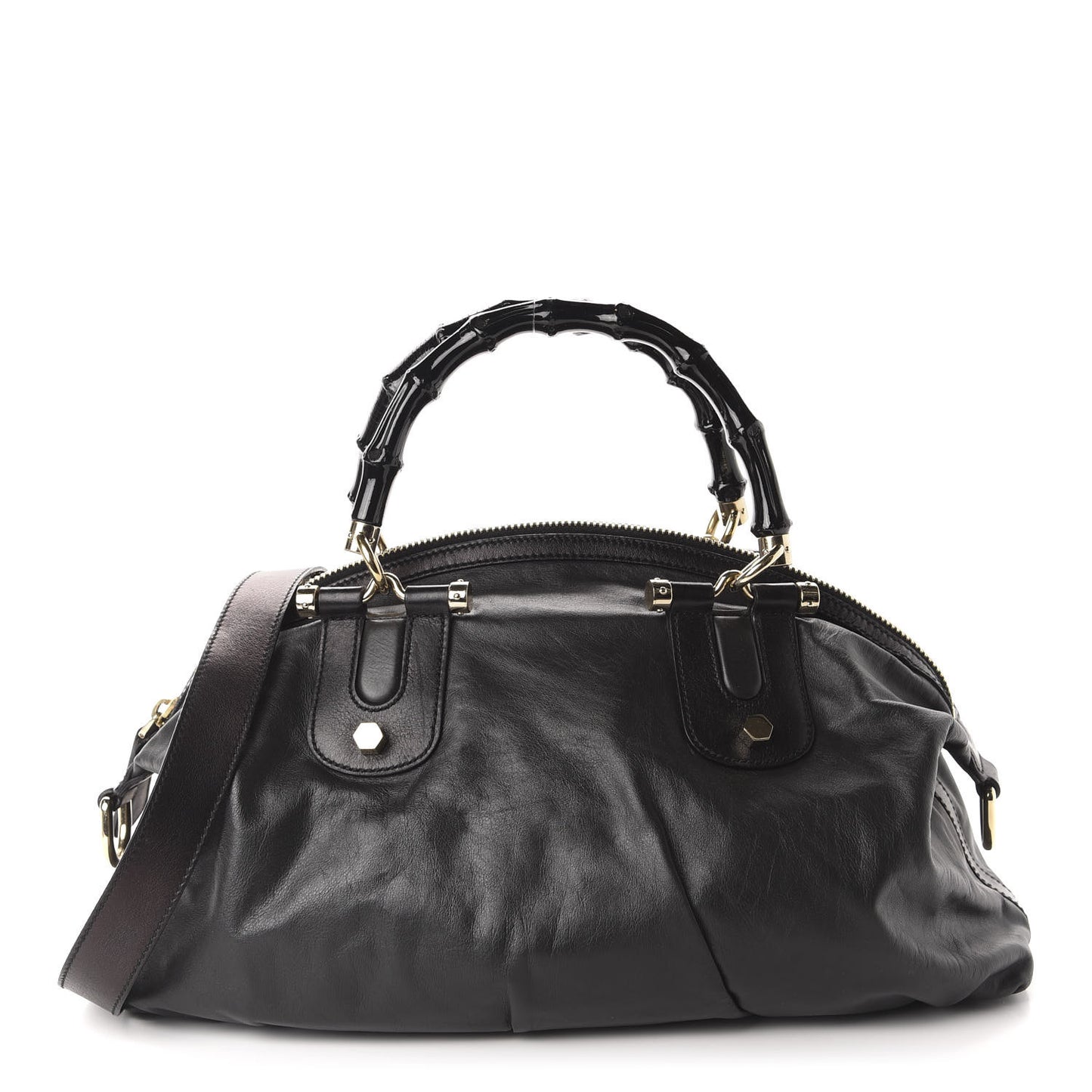 Calfskin Pop Bamboo Top Handle Tote Black