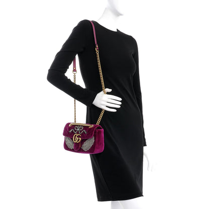 Gucci Velvet Matelasse Embroidered Mini GG Marmont Shoulder Bag Bordeaux 2 of 9